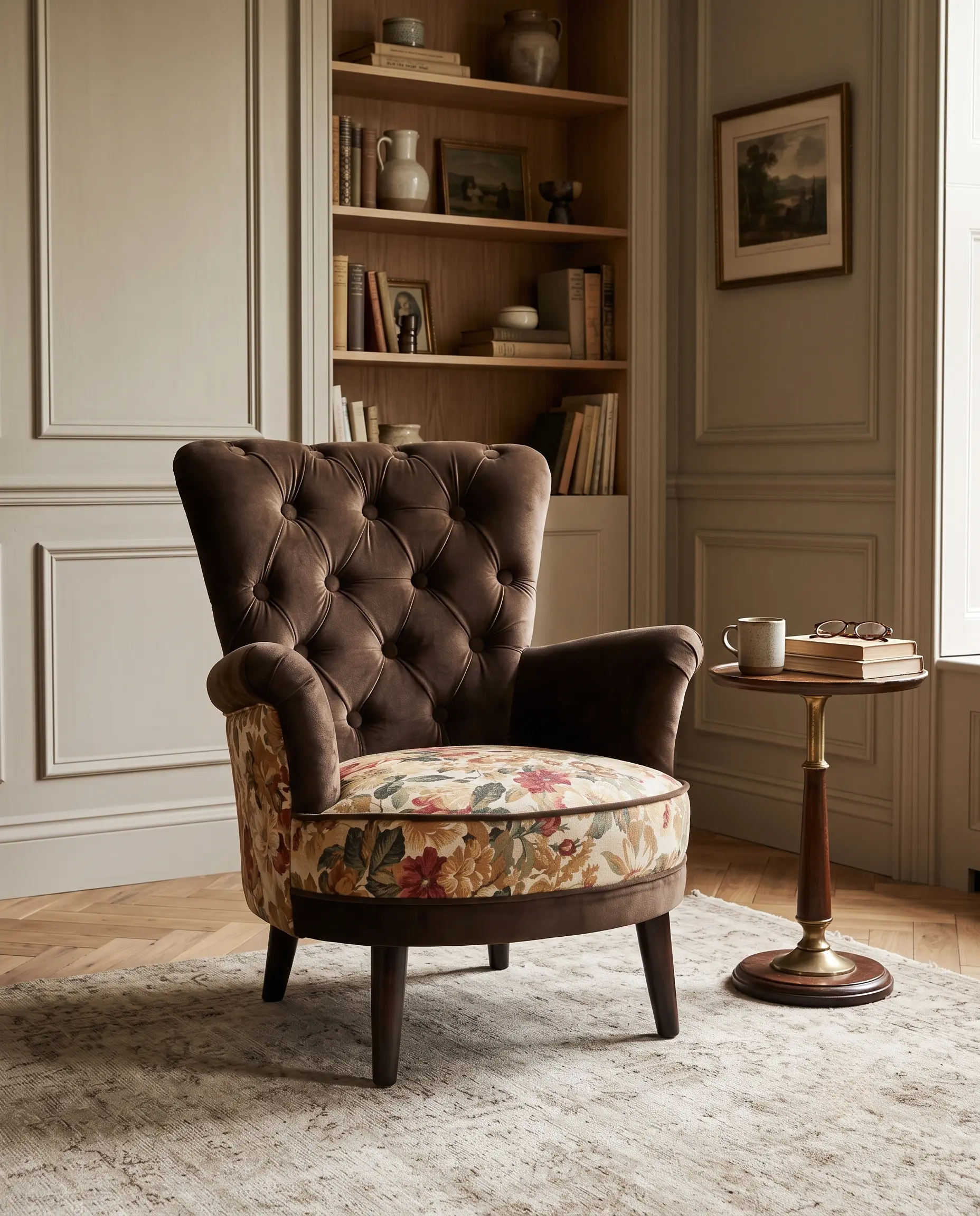 Solid Wood Accent and Dining Chairs — Tufted Floral 1-Seater Chair