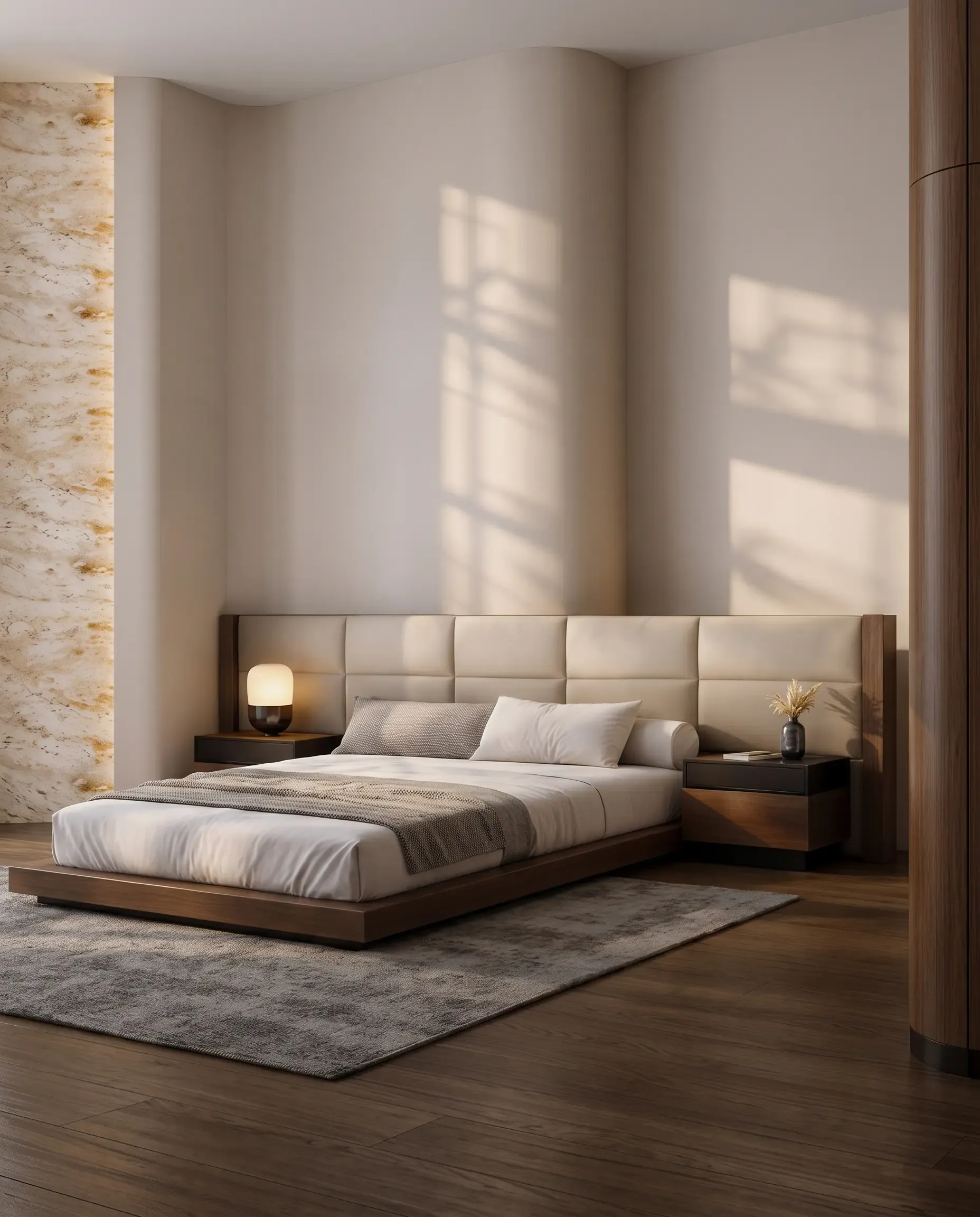 Rajindra Master Bedroom Suite — Low-profile Solid Walnut Platform Bed in New Delhi