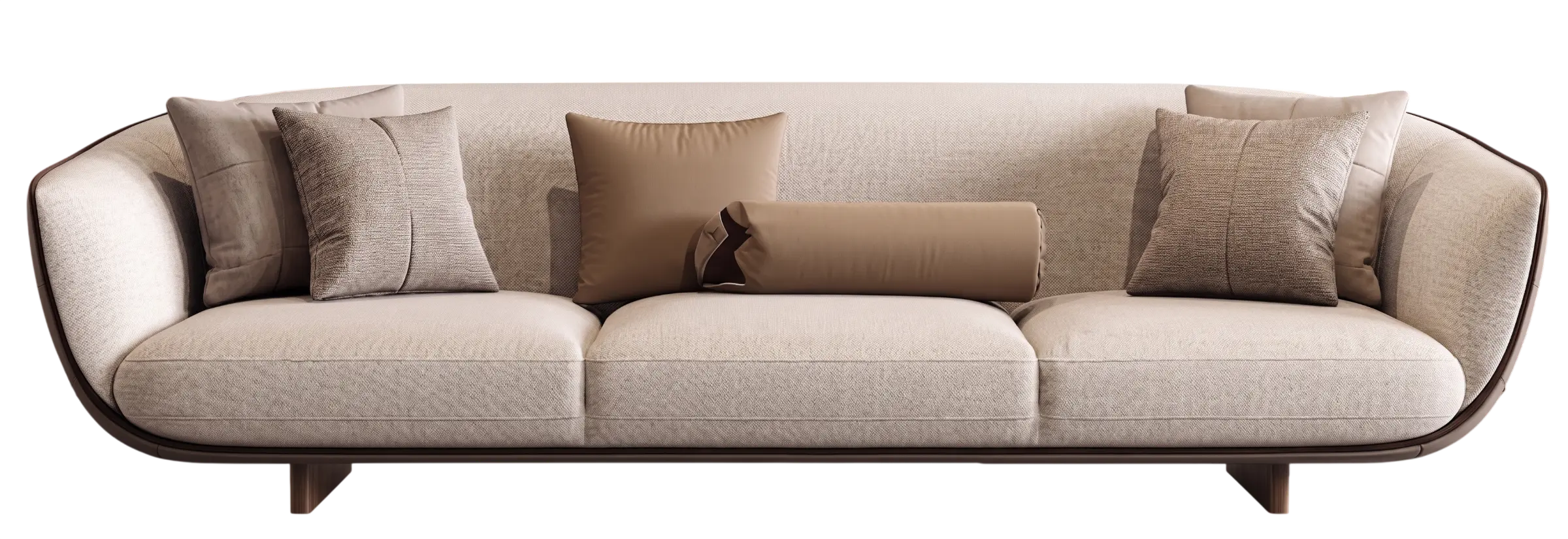 Handcrafted 3-Seater Sofa in Oatmeal Bouclé and Solid American Walnut by Rajindra Furniture
