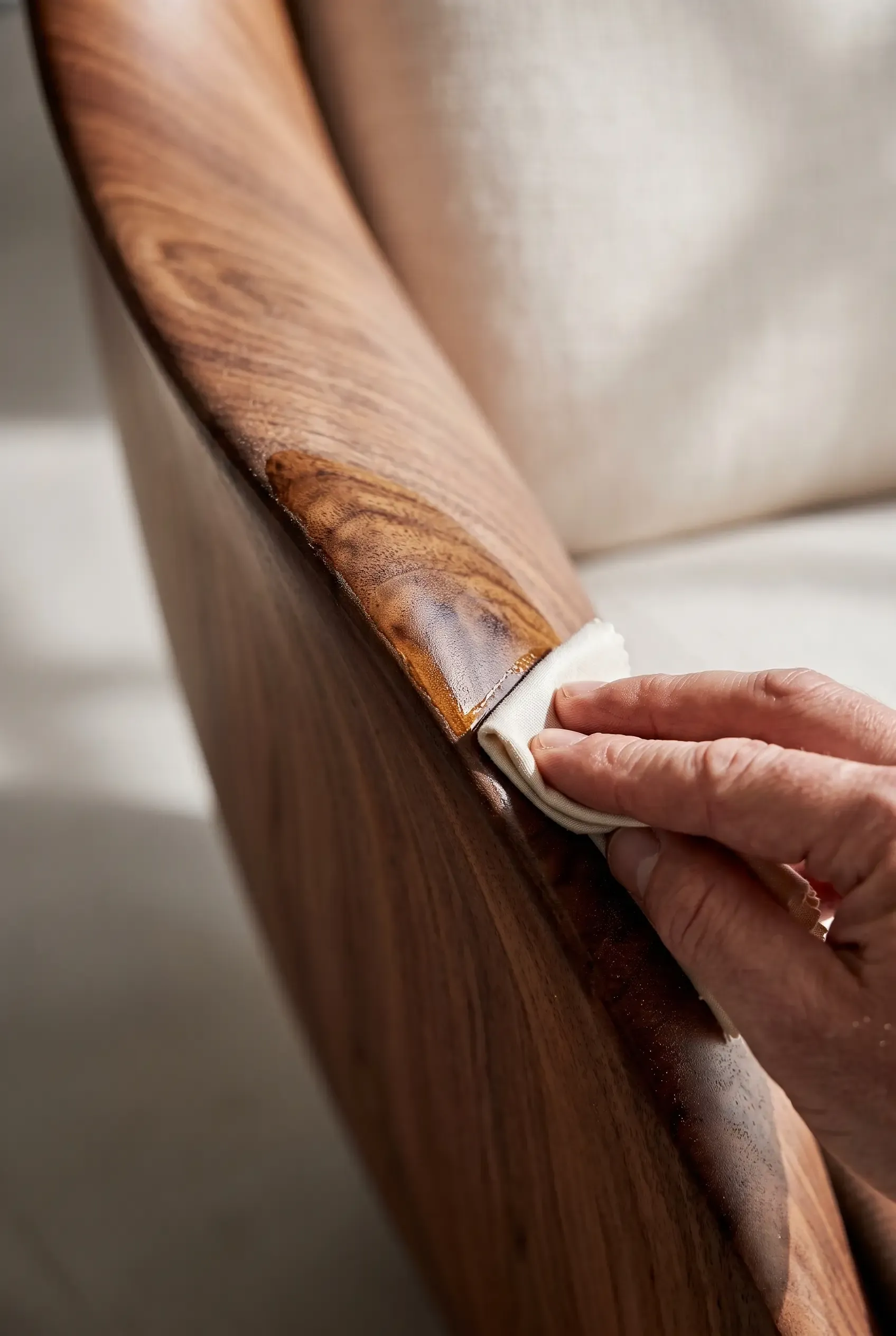 Protective hand-rubbed oil and wax wood finishes